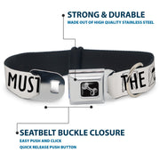 Dog Bone Black/Silver Seatbelt Buckle Collar - THE MOUNTAINS ARE CALLING AND I MUST GO/Mountains Outline White/Black