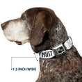 Load image into Gallery viewer, Dog Bone Black/Silver Seatbelt Buckle Collar - THE MOUNTAINS ARE CALLING AND I MUST GO/Mountains Outline White/Black
