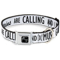 Load image into Gallery viewer, Dog Bone Black/Silver Seatbelt Buckle Collar - THE MOUNTAINS ARE CALLING AND I MUST GO/Mountains Outline White/Black
