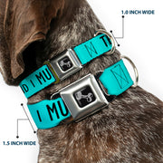 Dog Bone Black/Silver Seatbelt Buckle Collar - THE MOUNTAINS ARE CALLING AND I MUST GO/Mountains Outline2 Teal/White/Black