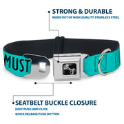 Dog Bone Black/Silver Seatbelt Buckle Collar - THE MOUNTAINS ARE CALLING AND I MUST GO/Mountains Outline2 Teal/White/Black
