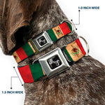 Dog Bone Black/Silver Seatbelt Buckle Collar - Mexico Flag Continuous Vintage