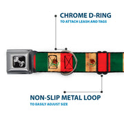 Dog Bone Black/Silver Seatbelt Buckle Collar - Mexico Flag Continuous Vintage