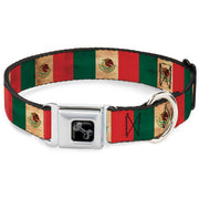 Dog Bone Black/Silver Seatbelt Buckle Collar - Mexico Flag Continuous Vintage