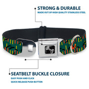 Dog Bone Black/Silver Seatbelt Buckle Collar - MCO Orlando International Airport Carpet Teal/Orange/Yellow/Black