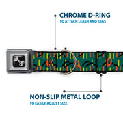 Dog Bone Black/Silver Seatbelt Buckle Collar - MCO Orlando International Airport Carpet Teal/Orange/Yellow/Black