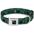 Load image into Gallery viewer, Dog Bone Black/Silver Seatbelt Buckle Collar - MCO Orlando International Airport Carpet Teal/Orange/Yellow/Black
