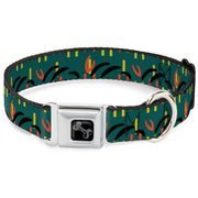 Dog Bone Black/Silver Seatbelt Buckle Collar - MCO Orlando International Airport Carpet Teal/Orange/Yellow/Black