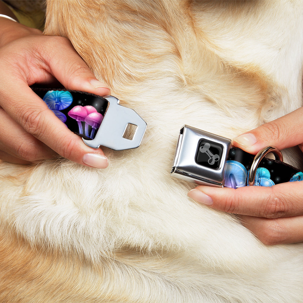 Dog Bone Black/Silver Seatbelt Buckle Collar - Mushroom Glow Black/Multi Color
