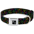 Load image into Gallery viewer, Dog Bone Black/Silver Seatbelt Buckle Collar - Mushroom Outline Scattered Black/Multi Neon
