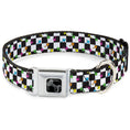 Load image into Gallery viewer, Dog Bone Black/Silver Seatbelt Buckle Collar - Mushrooms Scattered Checker Black/White/Multi Neon

