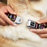 Dog Bone Black/Silver Seatbelt Buckle Collar - Mushroom SHROOMY Garden Black/Multi Color