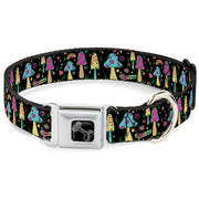 Dog Bone Black/Silver Seatbelt Buckle Collar - Mushroom SHROOMY Garden Black/Multi Color
