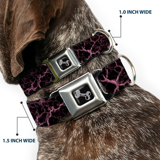 Dog Bone Black/Silver Seatbelt Buckle Collar - Marble Black/Baby Pink