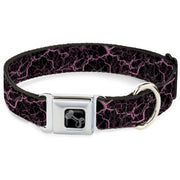Dog Bone Black/Silver Seatbelt Buckle Collar - Marble Black/Baby Pink
