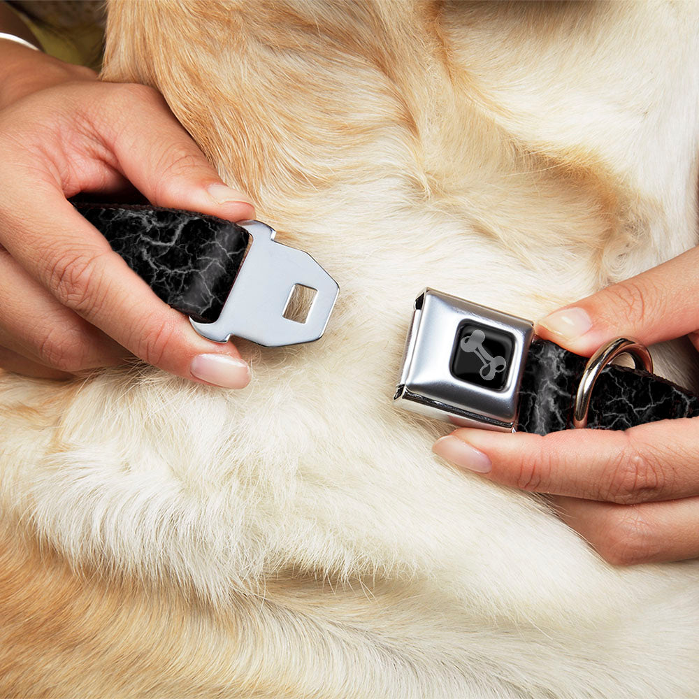 Dog Bone Black/Silver Seatbelt Buckle Collar - Marble Black/Charcoal Gray