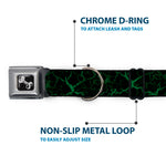 Dog Bone Black/Silver Seatbelt Buckle Collar - Marble Black/Green