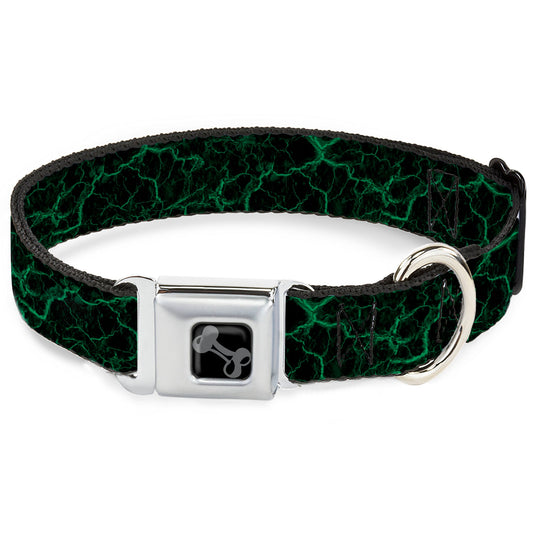 Dog Bone Black/Silver Seatbelt Buckle Collar - Marble Black/Green