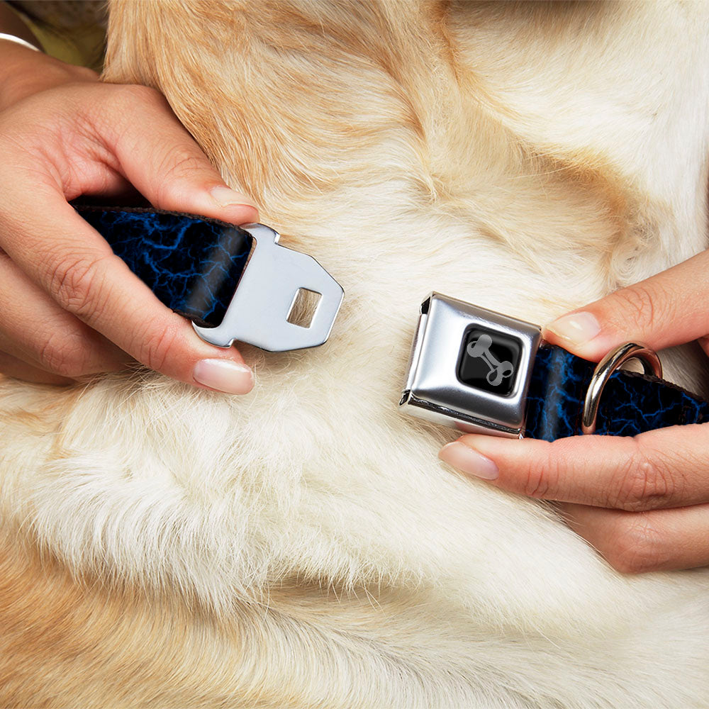 Dog Bone Black/Silver Seatbelt Buckle Collar - Marble Black/Blue