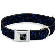 Dog Bone Black/Silver Seatbelt Buckle Collar - Marble Black/Blue