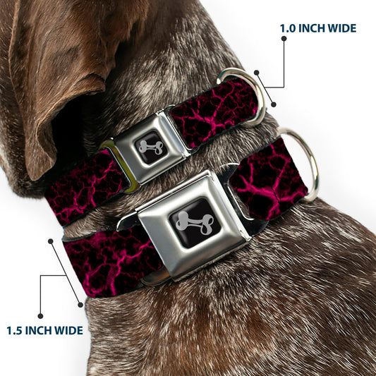 Dog Bone Black/Silver Seatbelt Buckle Collar - Marble Black/Hot Pink