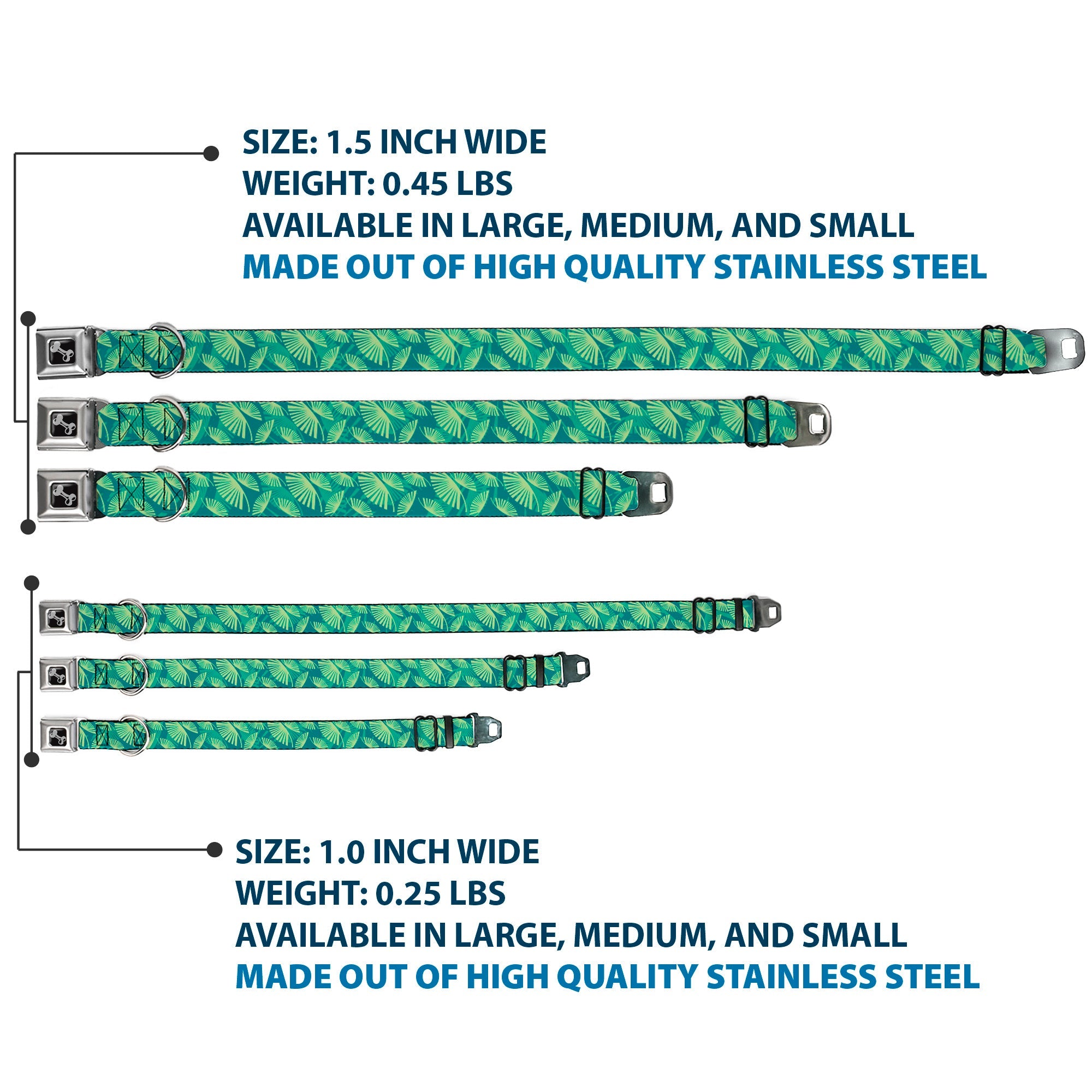 Dog Bone Seatbelt Buckle Collar - Palm Leaves Stacked Pastel Greens