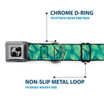 Dog Bone Seatbelt Buckle Collar - Palm Leaves Stacked Pastel Greens