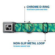 Dog Bone Seatbelt Buckle Collar - Palm Leaves Stacked Pastel Greens