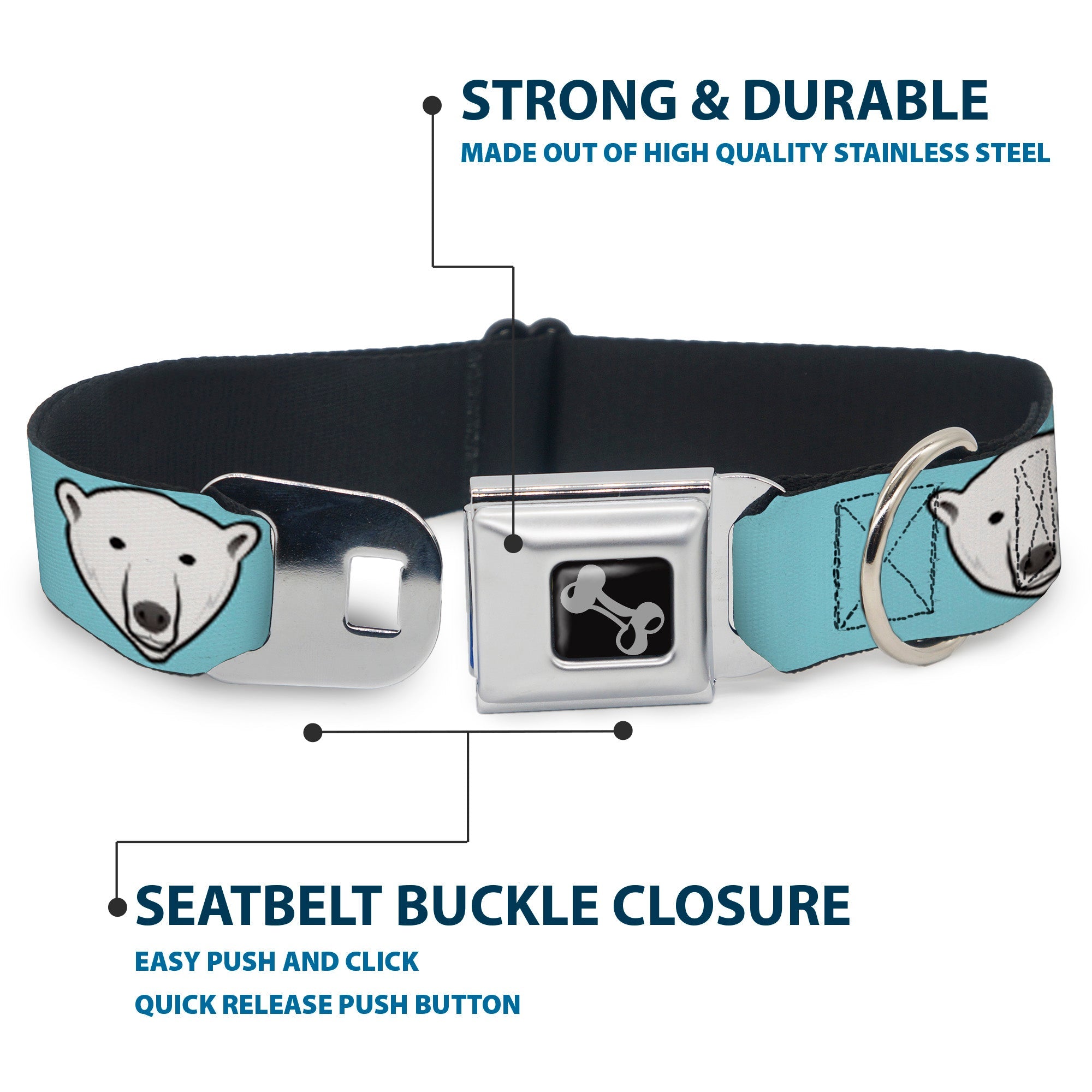 Dog Bone Seatbelt Buckle Collar - Polar Bear Repeat Baby Blue