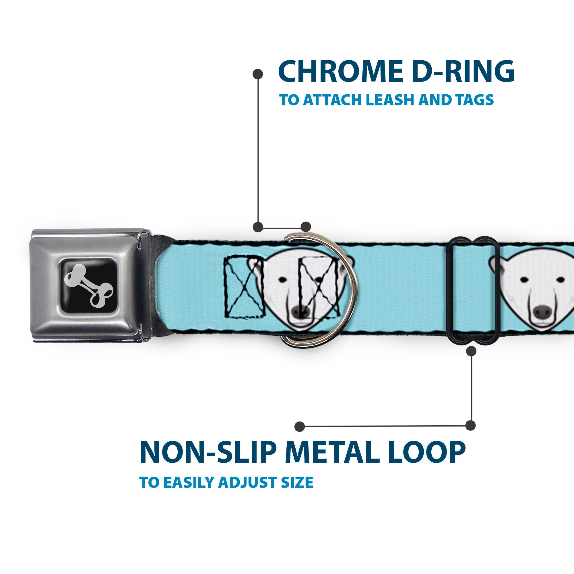 Dog Bone Seatbelt Buckle Collar - Polar Bear Repeat Baby Blue