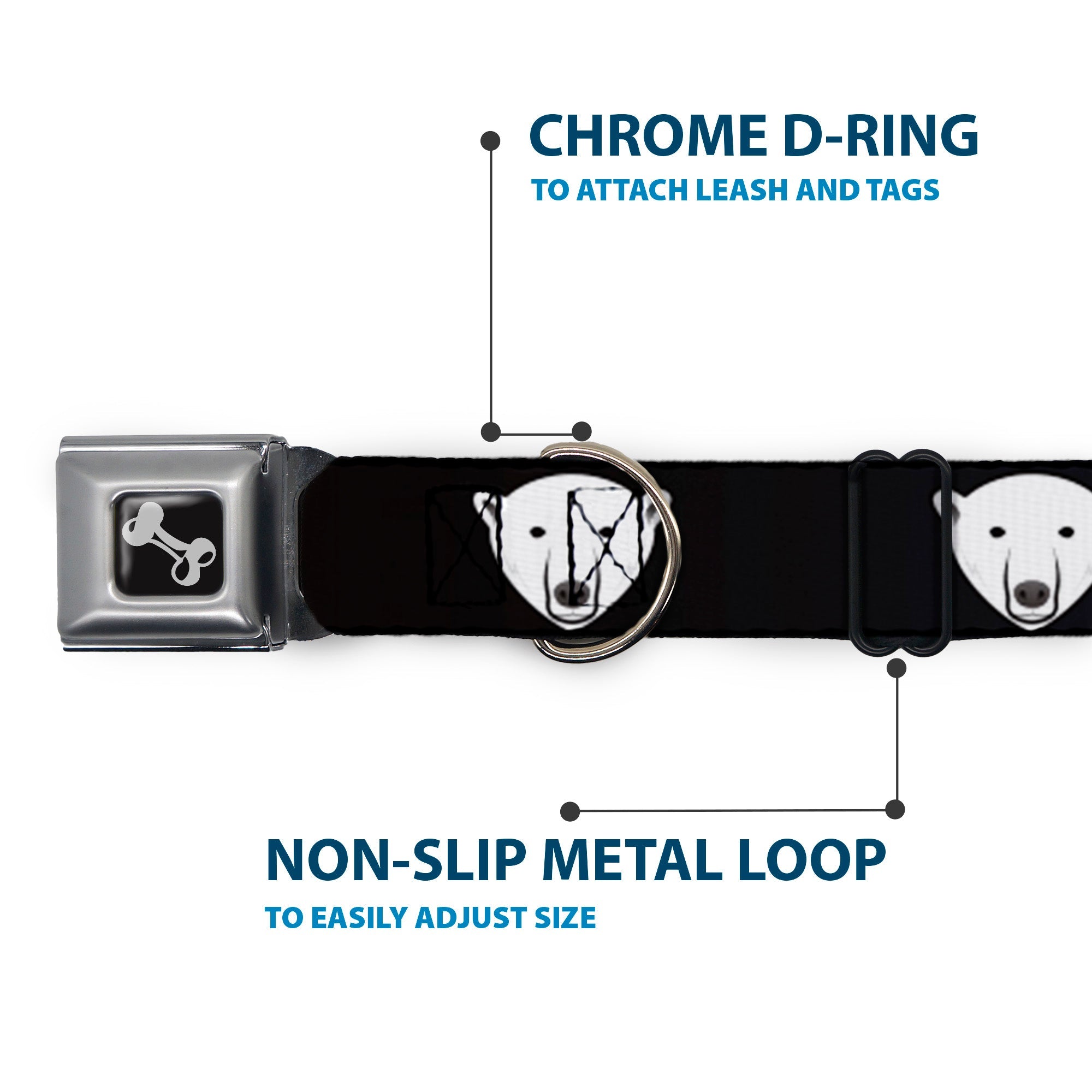 Dog Bone Seatbelt Buckle Collar - Polar Bear Repeat Black/Blue Fade