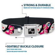 Dog Bone Seatbelt Buckle Collar - Penguins w/Cupcakes Fuchsia/Multi Color