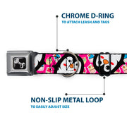 Dog Bone Seatbelt Buckle Collar - Penguins w/Cupcakes Fuchsia/Multi Color