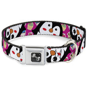 Dog Bone Seatbelt Buckle Collar - Penguins w/Cupcakes Fuchsia/Multi Color