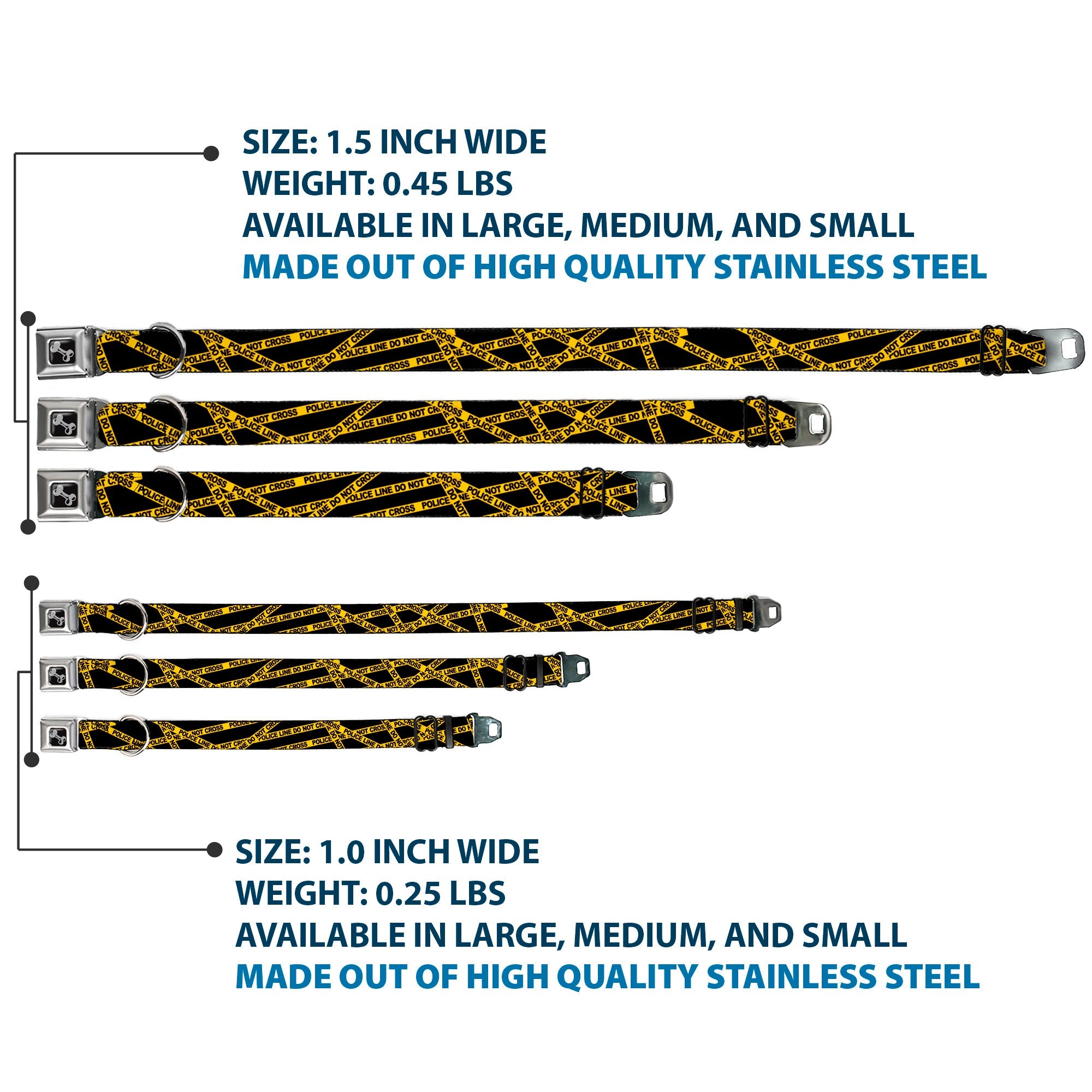 Dog Bone Seatbelt Buckle Collar - Police Line Black/Yellow