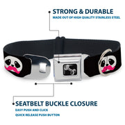 Dog Bone Seatbelt Buckle Collar - Panda Face w/Pink Mustache