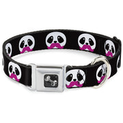 Dog Bone Seatbelt Buckle Collar - Panda Face w/Pink Mustache