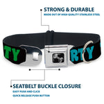 Dog Bone Seatbelt Buckle Collar - PARTY TIME! Black/Green/Turquoise/Fuchsia