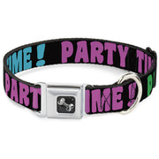 Dog Bone Seatbelt Buckle Collar - PARTY TIME! Black/Green/Turquoise/Fuchsia