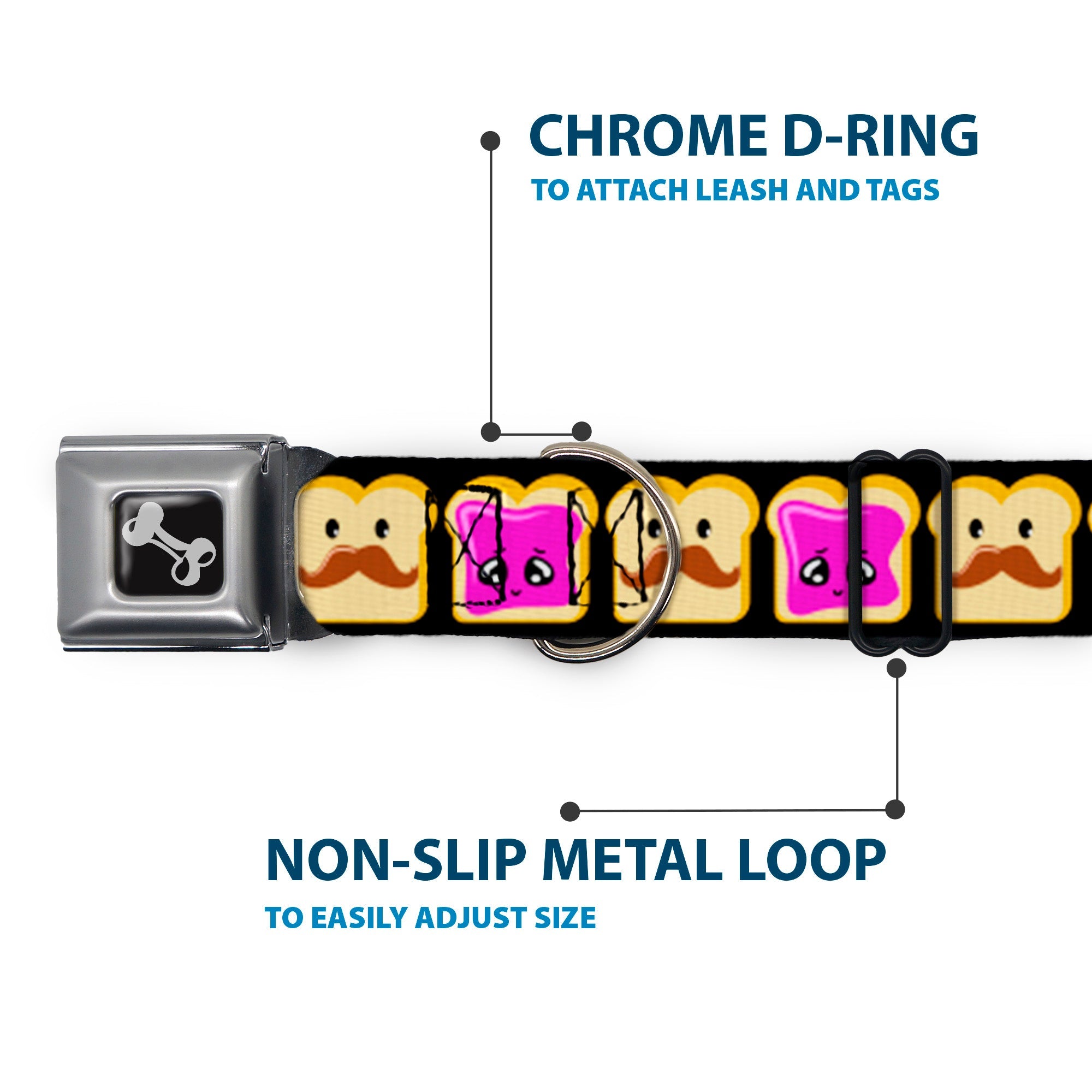 Dog Bone Seatbelt Buckle Collar - Peanut Butter w/Mustache & Jelly