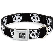 Dog Bone Seatbelt Buckle Collar - Panda Bear Cartoon2 Black/White