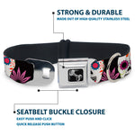 Dog Bone Seatbelt Buckle Collar - Sugar Skulls & Flowers Black/Multi Color