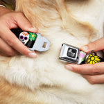 Dog Bone Seatbelt Buckle Collar - Sugar Skulls & Flowers Black/Multi Color