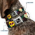 Load image into Gallery viewer, Dog Bone Black/Silver Seatbelt Buckle Collar - Painted Sugar Skulls & Flowers Collage
