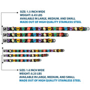 Dog Bone Black/Silver Seatbelt Buckle Collar - Painted Sugar Skulls & Flowers Collage