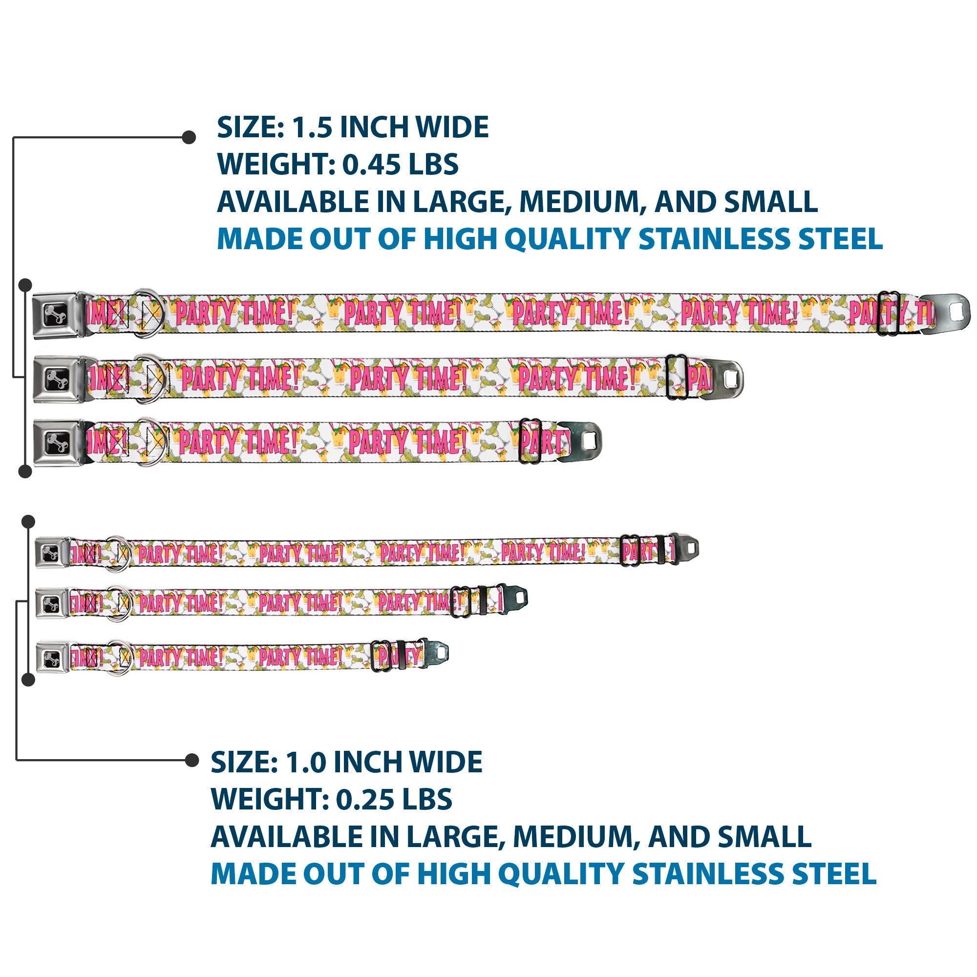 Buckle-Down Seatbelt Buckle Dog Collar - PARTY TIME! w/Drinks