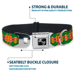 Dog Bone Seatbelt Buckle Collar - Plaid Gold/Green/Pink