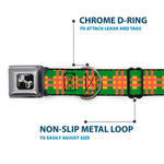 Dog Bone Seatbelt Buckle Collar - Plaid Gold/Green/Pink