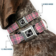 Dog Bone Seatbelt Buckle Collar - Plaid Pink
