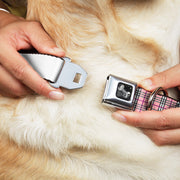 Dog Bone Seatbelt Buckle Collar - Plaid Pink